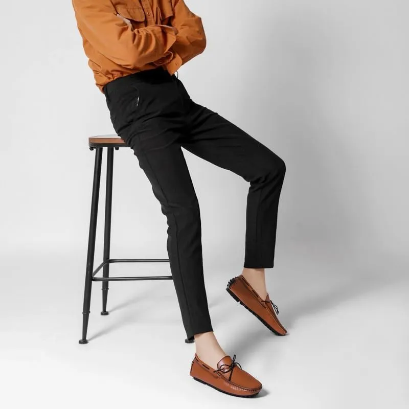Men's Loafers Shoes Tied Bow Square Toe Vegan Leather Driving Moccasins Boatshoes Slip Resistant Comfortable Lightweight Party Outdoor Slip-on(Brown,11.5)