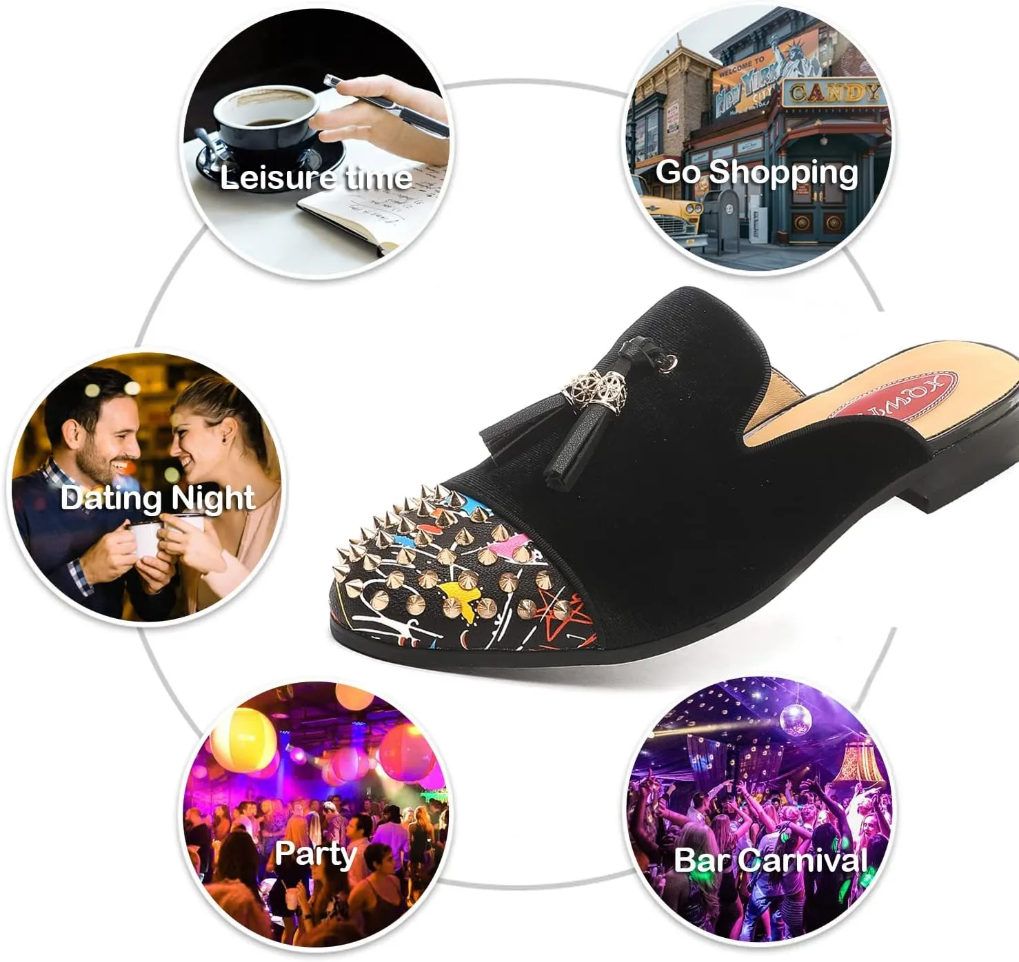 Men's Slip-on Mule Sandals Loafer with Gold Buckle,Fashion Leather Formal Wear Casual Backless Dress Slippers