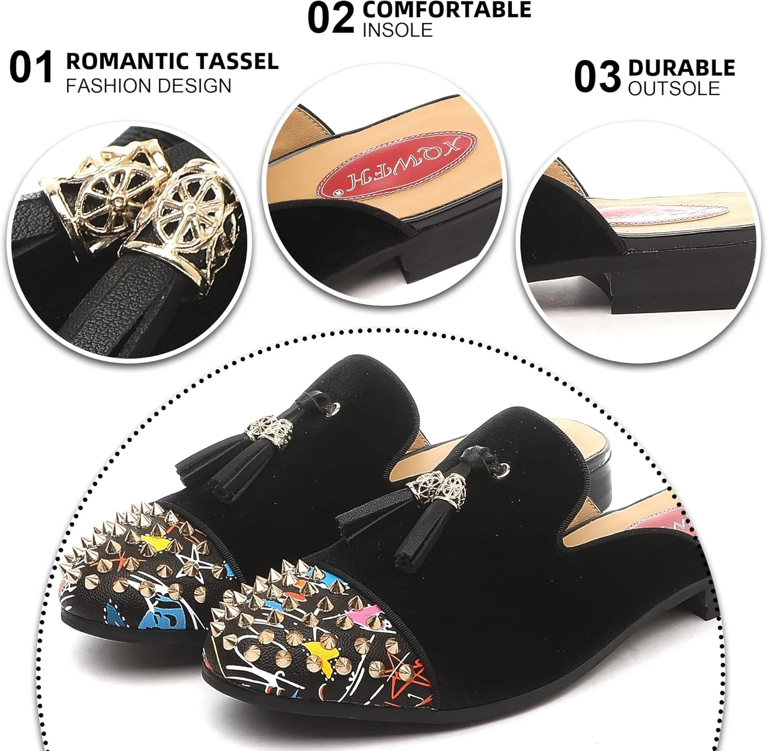 Men's Slip-on Mule Sandals Loafer with Gold Buckle,Fashion Leather Formal Wear Casual Backless Dress Slippers