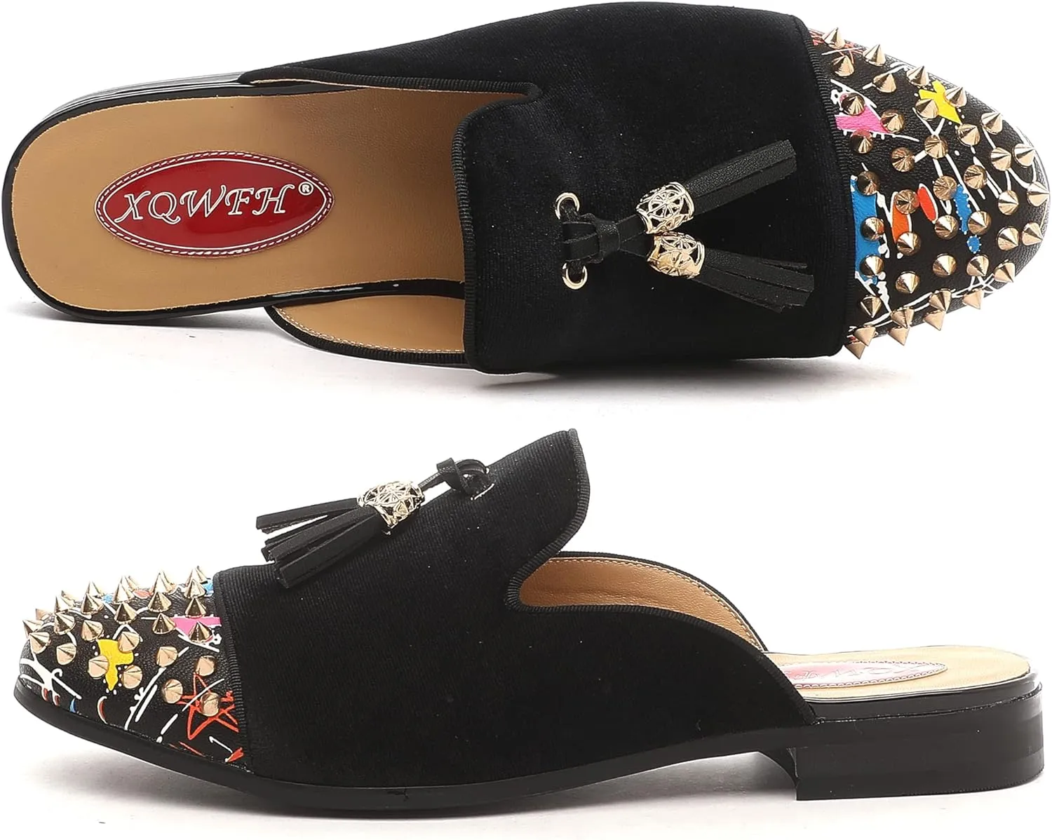 Men's Slip-on Mule Sandals Loafer with Gold Buckle,Fashion Leather Formal Wear Casual Backless Dress Slippers