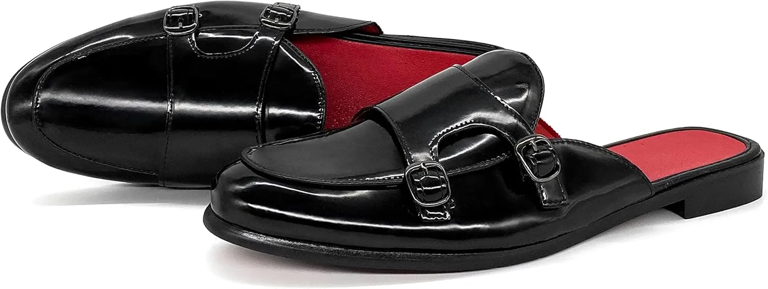 MHB Men's Mule Backless Slip-On Loafer with Monk Strap Casual Dress Sandal Shoes Patent Leather Slipper for Men Black Size 13