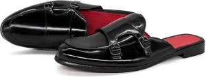 MHB Men's Mule Backless Slip-On Loafer with Monk Strap Casual Dress Sandal Shoes Patent Leather Slipper for Men Black Size 13