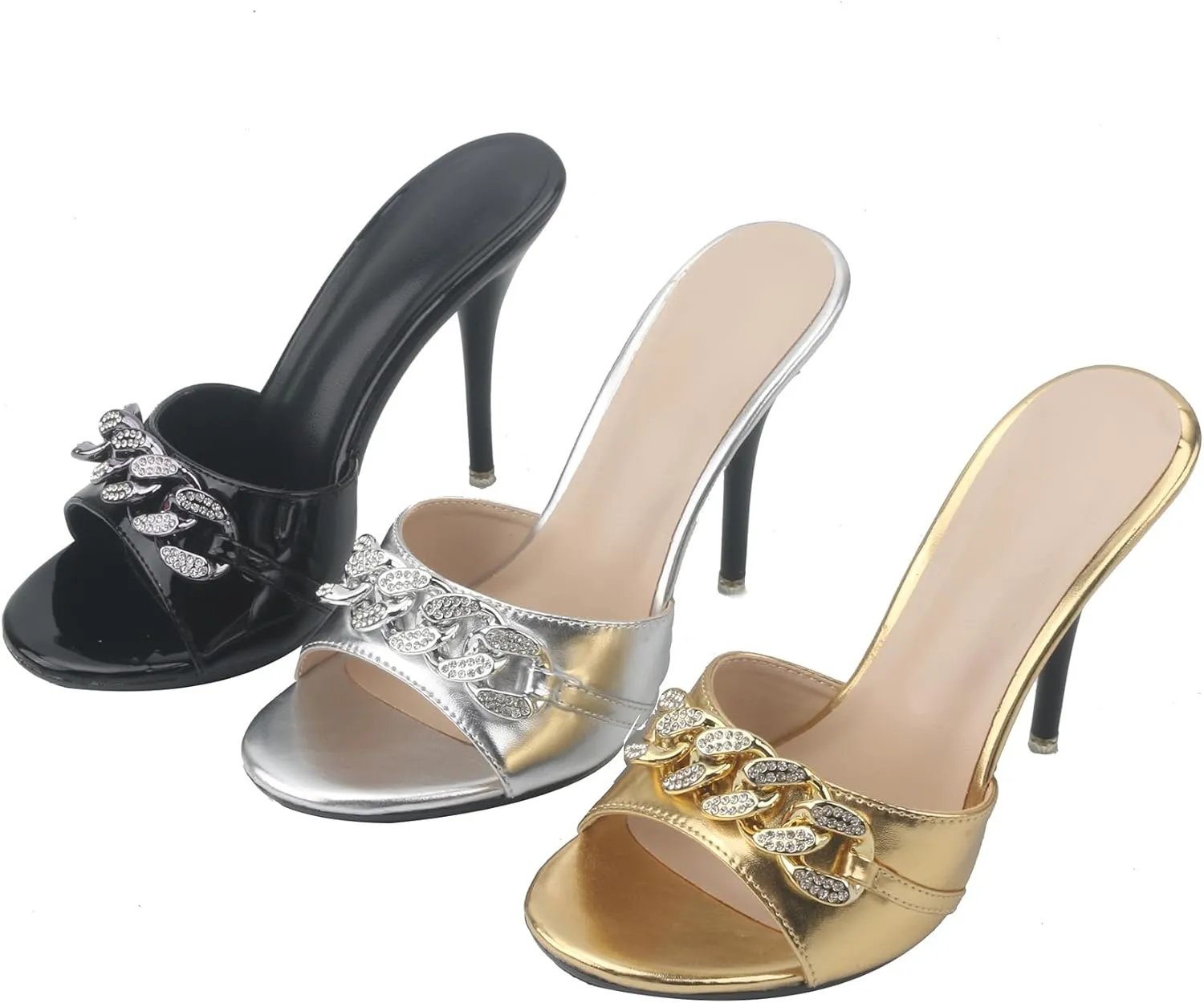 Minishion Womens Stiletto Mules Sandals Slip-on Summer Casual Dress Shoes with Decoration