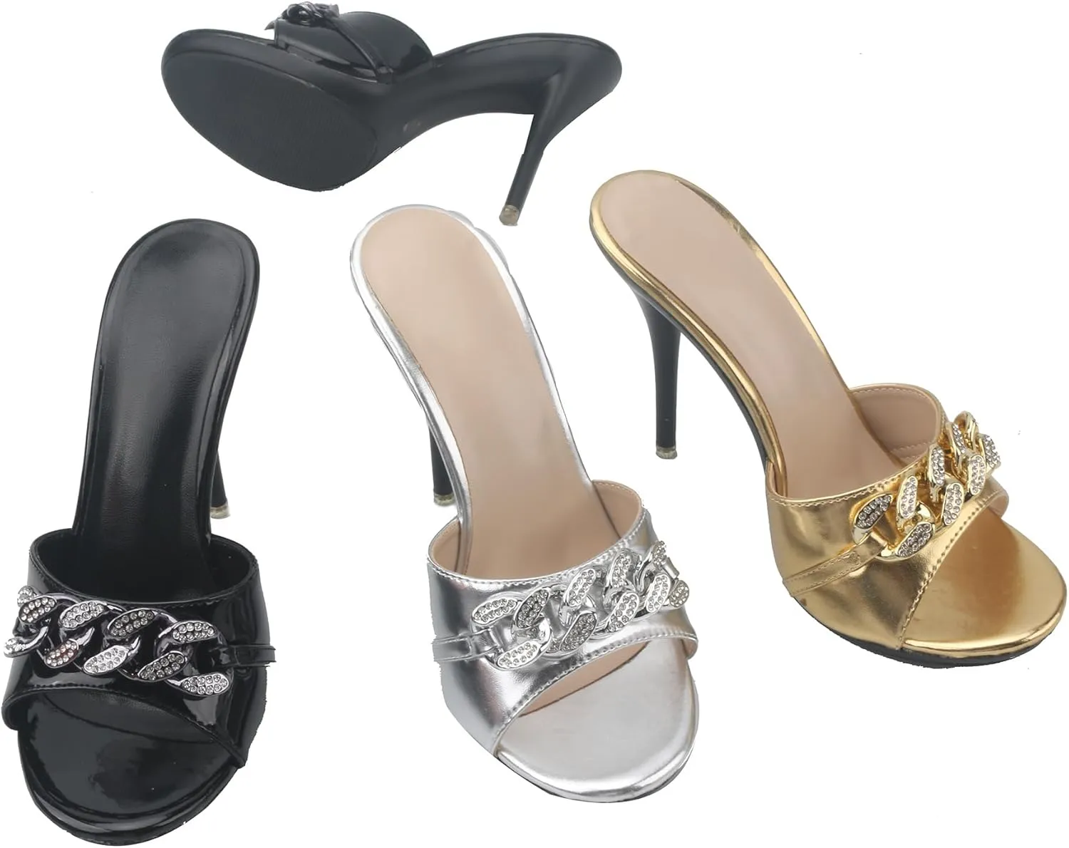 Minishion Womens Stiletto Mules Sandals Slip-on Summer Casual Dress Shoes with Decoration