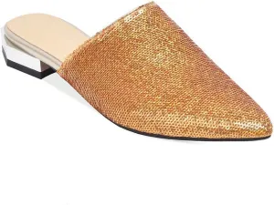 MIOKE Women's Pointed Toe Embellished Mules Flat Slip On Backless Loafer Comfy Low Heel Dress Slipper Shoes