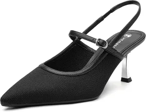Mousse FIT Women's Pointed Toe Heel Mules for Women Knit Heeled Sandals Mules Shoes