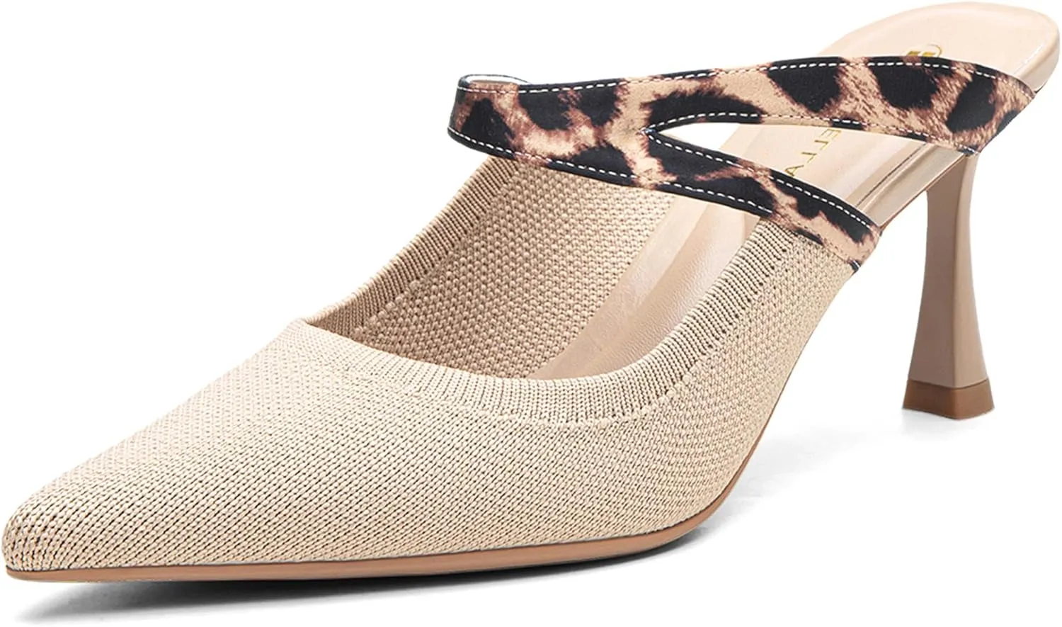 Mousse FIT Women's Pointed Toe Heel Mules for Women Knit Heeled Sandals Mules Shoes