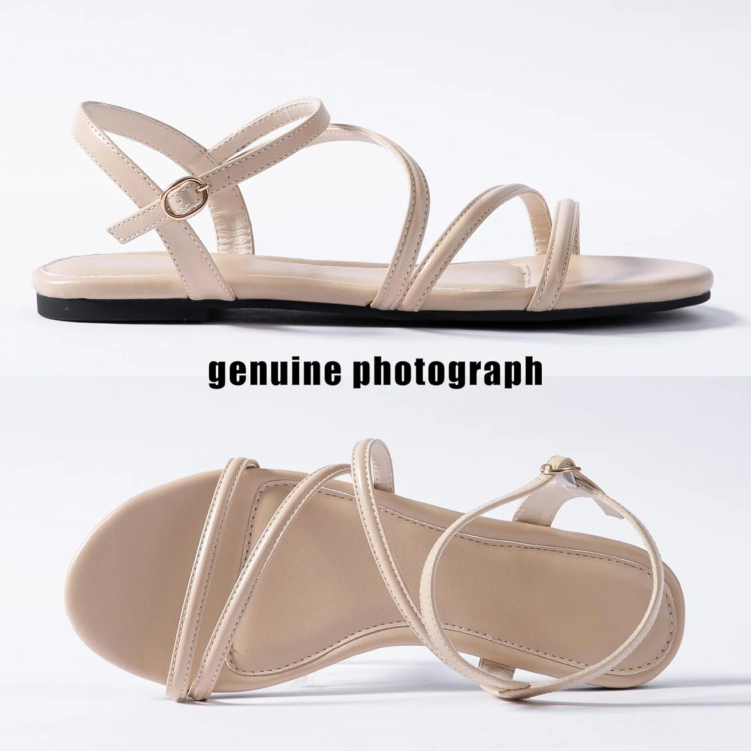 Mtzyoa Women Flat Sandals Dressy Strappy Gladiator Summer Ankle Strap Nude Open Toe Comfortable Wedding Casual Leather Ladies Party Trendy Vacation