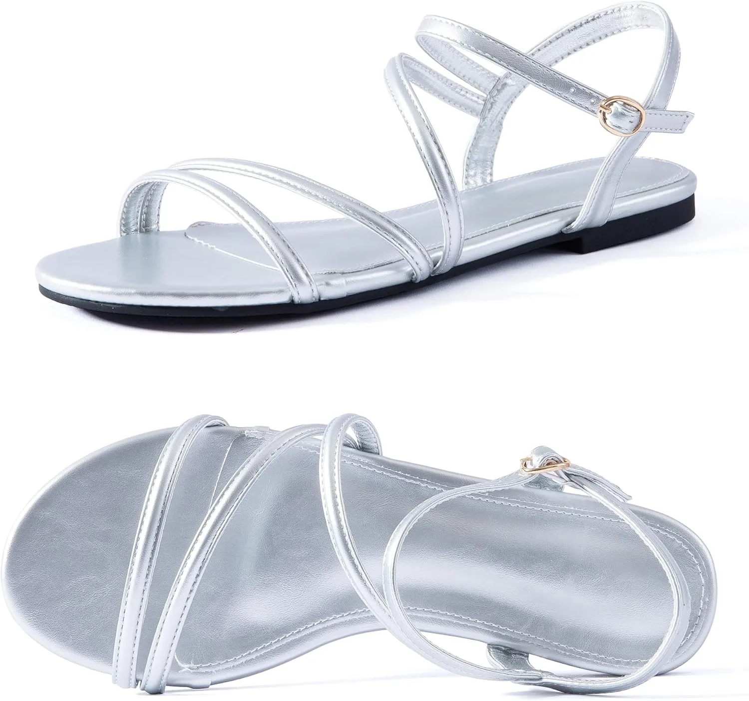 Mtzyoa Women Flat Sandals Dressy Strappy Gladiator Summer Ankle Strap Nude Open Toe Comfortable Wedding Casual Leather Ladies Party Trendy Vacation