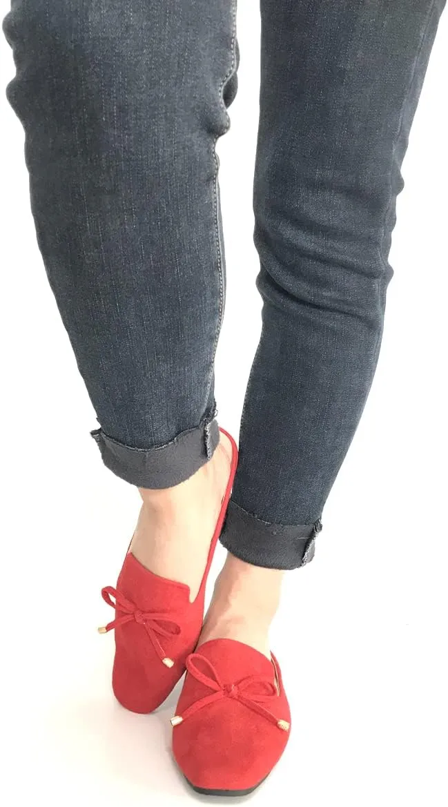 Mule Loafers for Women Flats Bowknot Slip On Slides Open Back Summer Casual Shoes