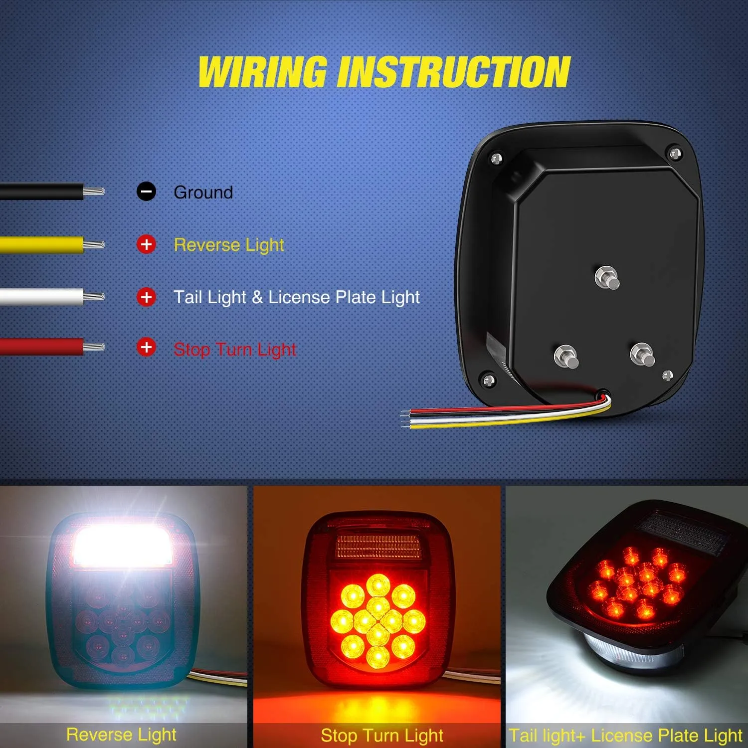Nilight - TL-21 2PCS 39 LED Universal Stop Turn Tail Light for Truck Trailer Boat Jeep, 12V Stud Mounted Red/White Lamp