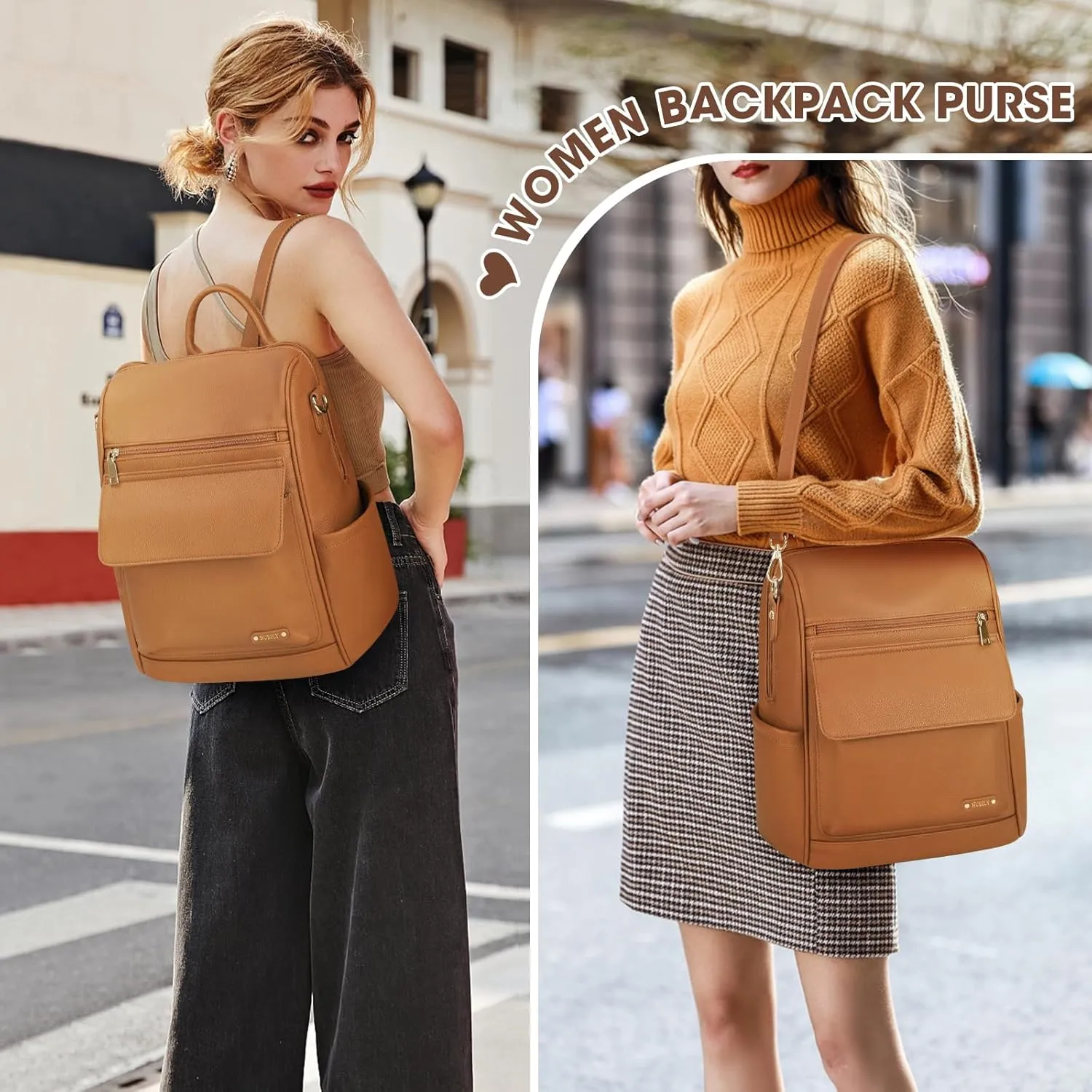 NUBILY Backpack Purse for Women Leather Anti-Theft Mini Backpack Fashion Designer Handbag Convertible Travel Bag Ladies Shoulder Bags, Brown