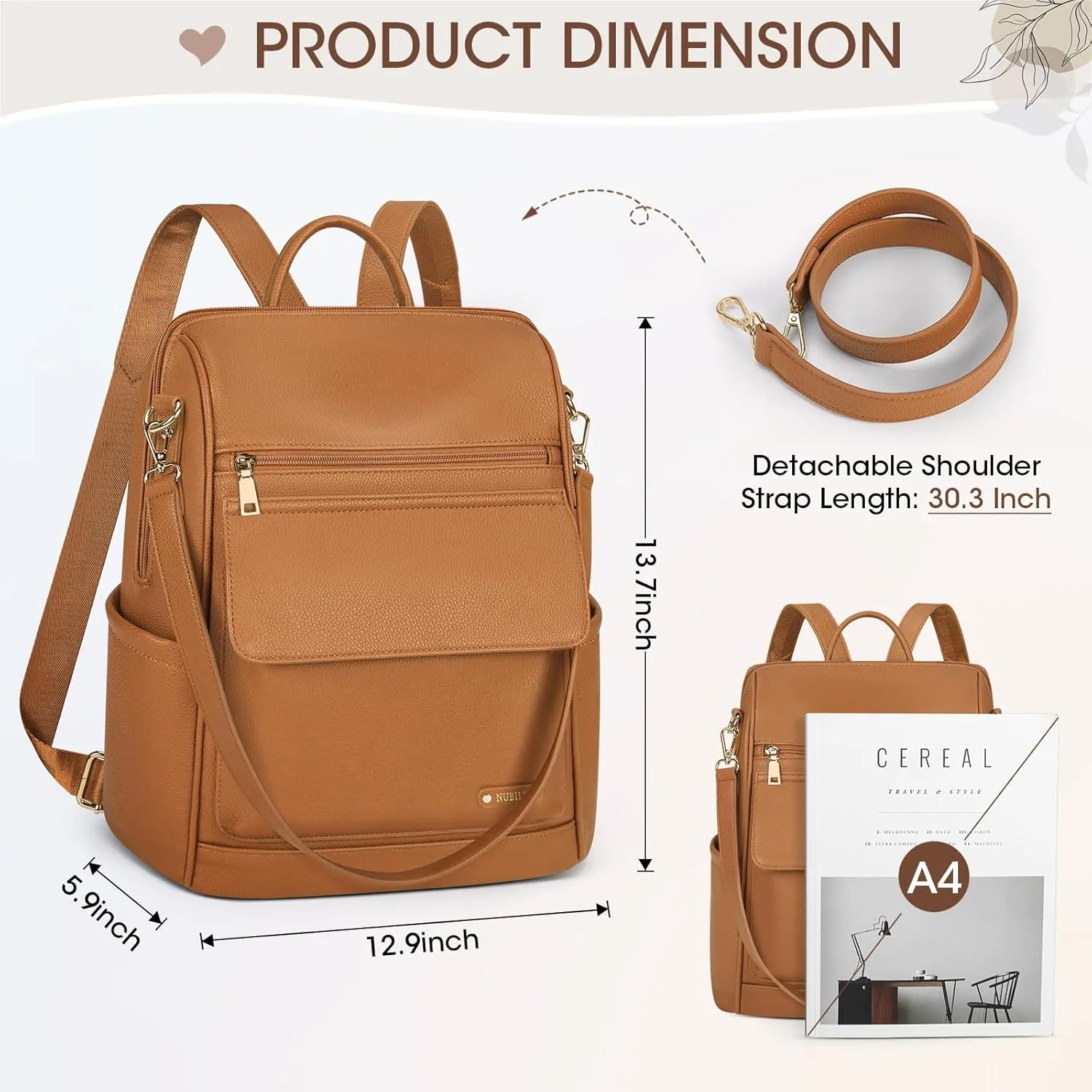 NUBILY Backpack Purse for Women Leather Anti-Theft Mini Backpack Fashion Designer Handbag Convertible Travel Bag Ladies Shoulder Bags, Brown