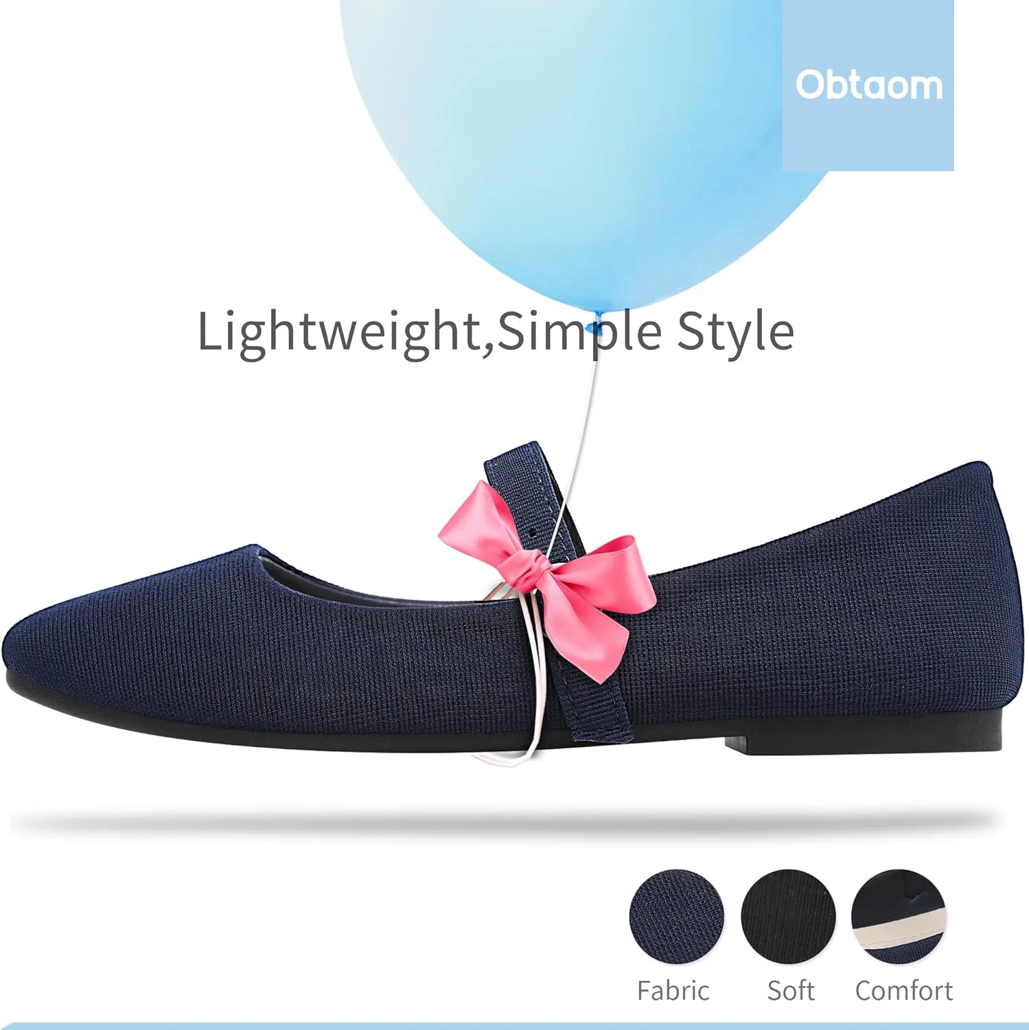 Obtaom Mary Jane Flat Shoes Round Toe Ballet Flats for Women Dressy Fabric Business Flats Comfortable Classic Strap Flats for Office