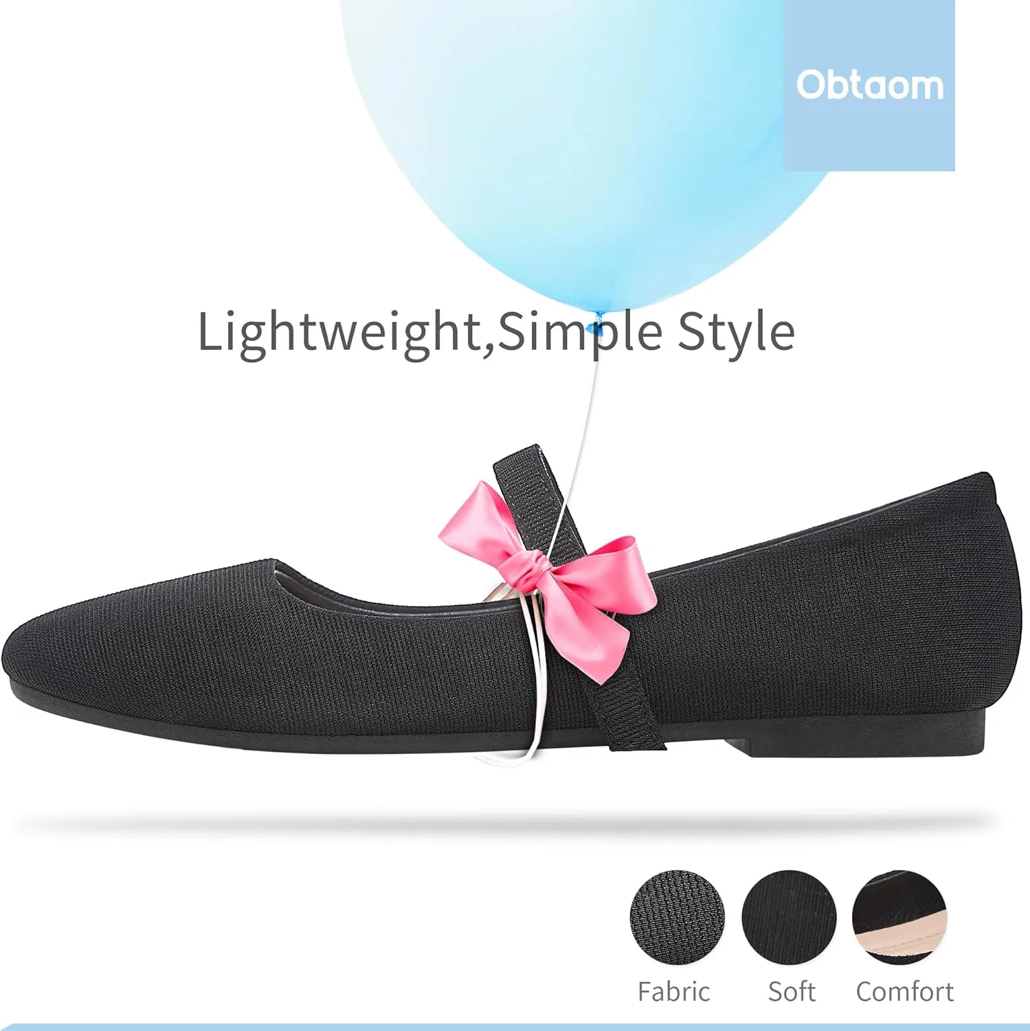 Obtaom Mary Jane Flat Shoes Round Toe Ballet Flats for Women Dressy Fabric Business Flats Comfortable Classic Strap Flats for Office