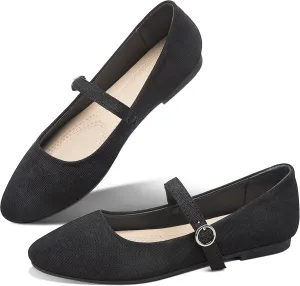 Obtaom Mary Jane Flat Shoes Round Toe Ballet Flats for Women Dressy Fabric Business Flats Comfortable Classic Strap Flats for Office