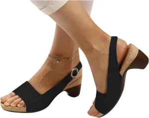 oiangi Womens Summer Thick Heel Sandals Fashion Ankle Straps Buckle Open Toe Low Chunky Heel Sandals Comfortable Casual Ladies Slingback Shoes Slipper