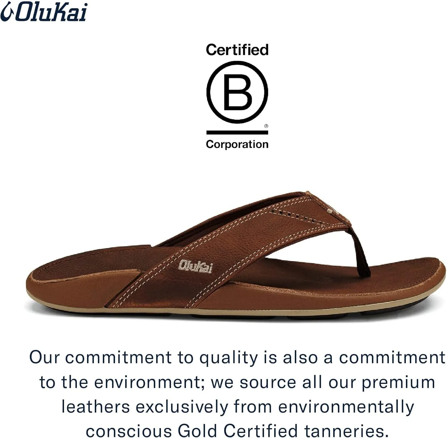 OLUKAI Nui Men's Beach Sandals, Full Grain Leather Flip-Flop Slides, Compression Molded Footbed & Ultra-Soft Comfort Fit