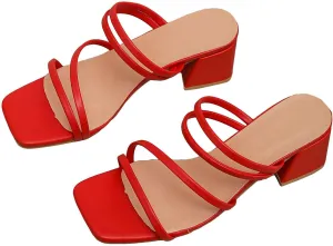OYOANGLE Women's Strappy Square Open Toe Low Block Heel Sandals Thin Straps Chunky Heeled Mule Sandals