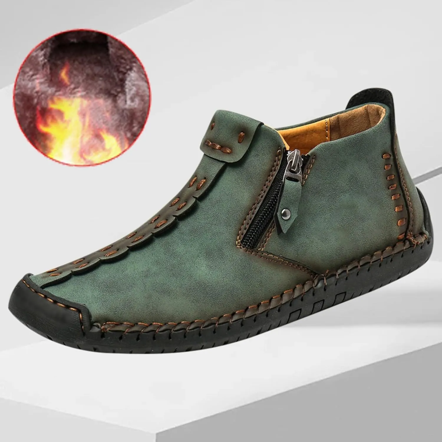 Phanile Mens Shoes, Men's Outdoor Comfy Arch Support Waterproof Walking Shoes, Orthopedic Sneakers Breathable and Light & Non-Slip Zipper Outdoor Casual Handmade Shoes Work Boot