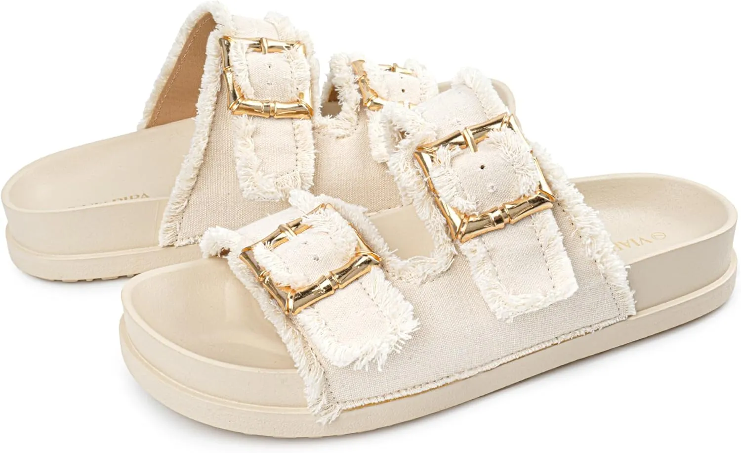 Platform Sandals for Women Denim Sandals Double Buckle Adjustable Straps Slip On Slide Sandals InDoor/Outdoor Comfortable Vacation