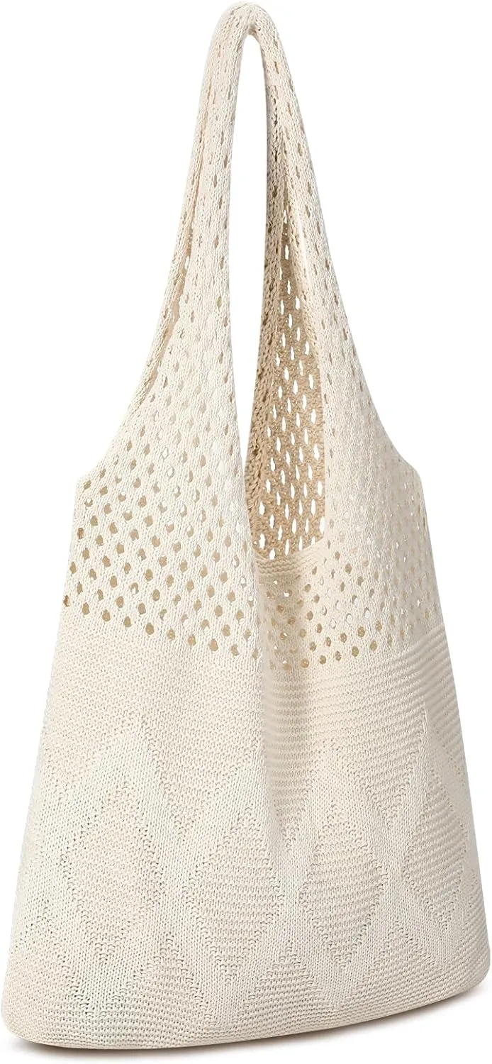 Pleneal Crochet Tote Bag, Mesh Beach Bag, Knitted Shoulder Bag Vacation Arsthetic Boho Tote Bag for Women