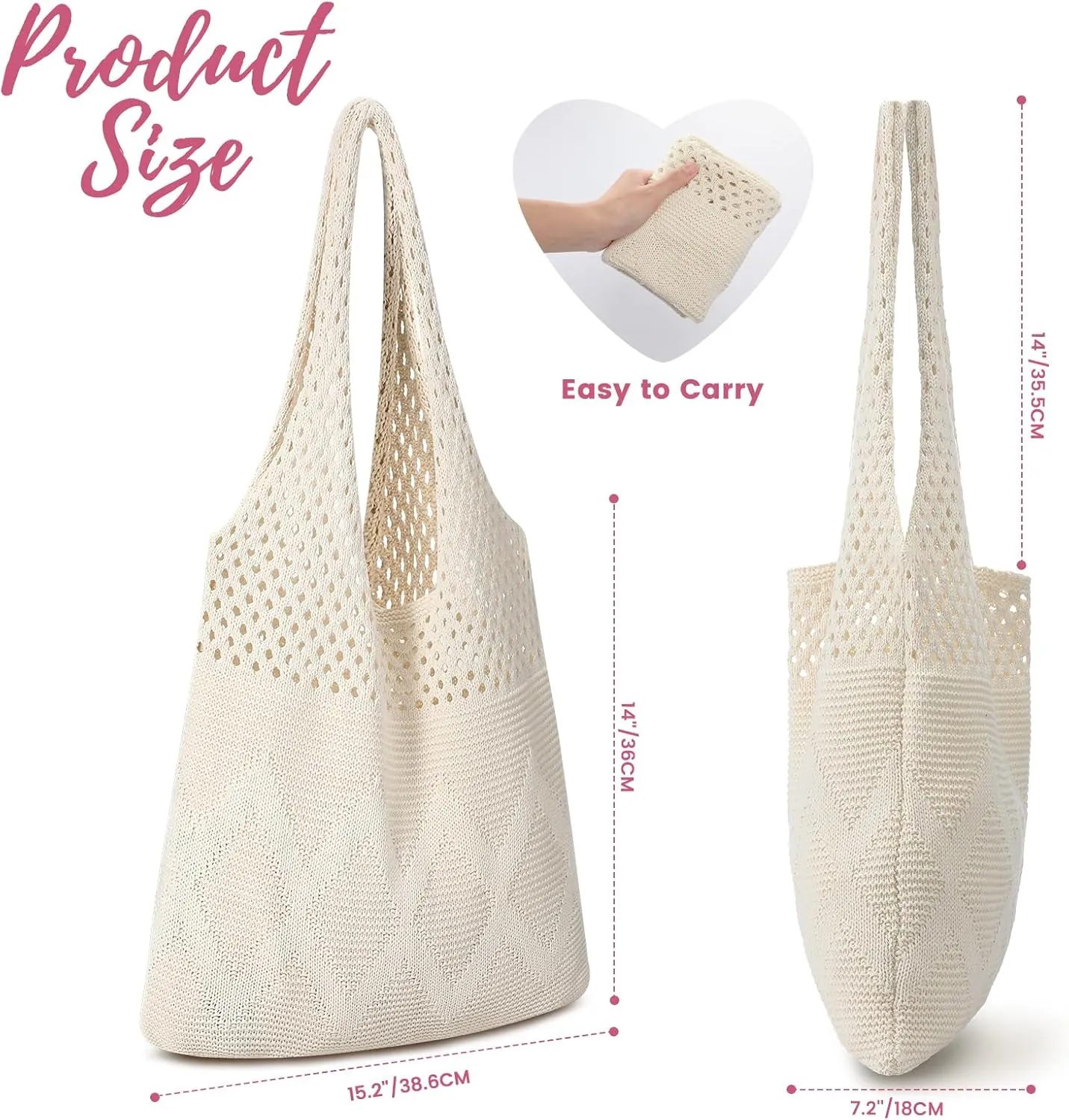 Pleneal Crochet Tote Bag, Mesh Beach Bag, Knitted Shoulder Bag Vacation Arsthetic Boho Tote Bag for Women