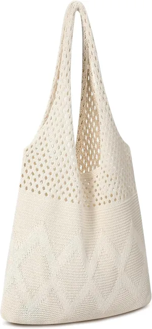 Pleneal Crochet Tote Bag, Mesh Beach Bag, Knitted Shoulder Bag Vacation Arsthetic Boho Tote Bag for Women
