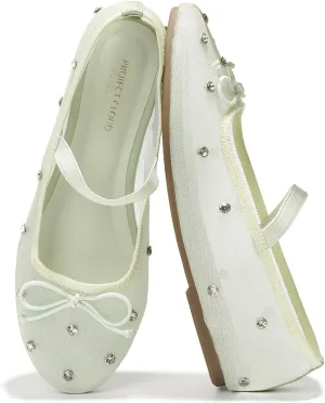 Project Cloud Ballet Flats for Women - Crystal-Embellished Mesh Ballet Flats for Women Footwear - Non-Slip Mary Jane Shoes with Memory Foam - Casual Footwear for All-Day Comfort (Amity)
