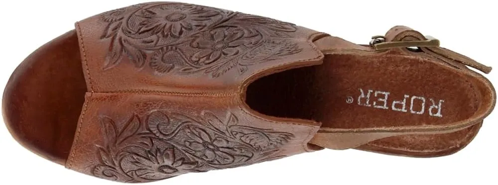 ROPER Womens Mika Floral Embossed Peep Toe Shootie Pumps Dress Casual Casual High Heel 3" & Up - Brown
