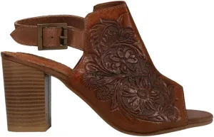 ROPER Womens Mika Floral Embossed Peep Toe Shootie Pumps Dress Casual Casual High Heel 3" & Up - Brown