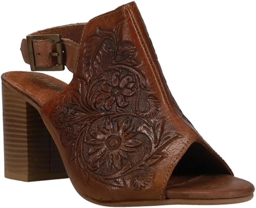 ROPER Womens Mika Floral Embossed Peep Toe Shootie Pumps Dress Casual Casual High Heel 3" & Up - Brown