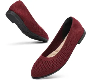Saidoteto Women's Ballet Flats - Comfortable Round Toe Knit Slip-On Shoes, Casual Office Dress Flats for Work