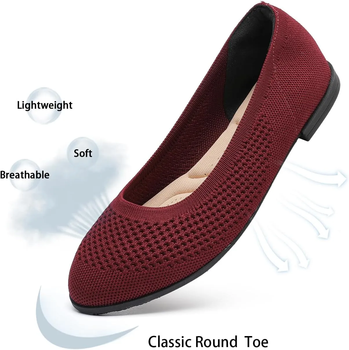 Saidoteto Women's Ballet Flats - Comfortable Round Toe Knit Slip-On Shoes, Casual Office Dress Flats for Work