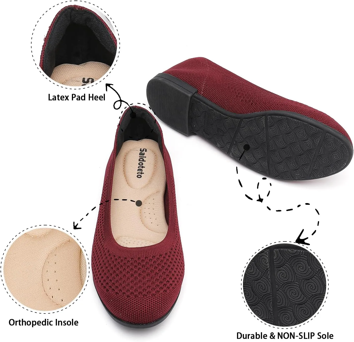 Saidoteto Women's Ballet Flats - Comfortable Round Toe Knit Slip-On Shoes, Casual Office Dress Flats for Work