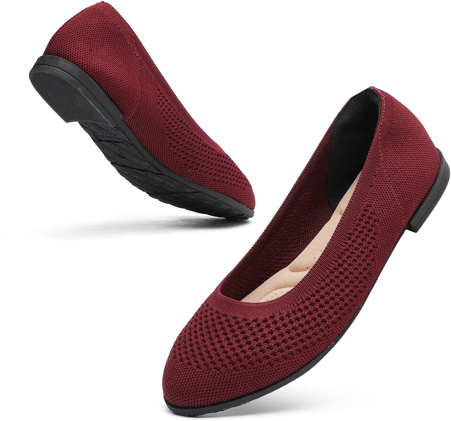 Saidoteto Women's Ballet Flats - Comfortable Round Toe Knit Slip-On Shoes, Casual Office Dress Flats for Work