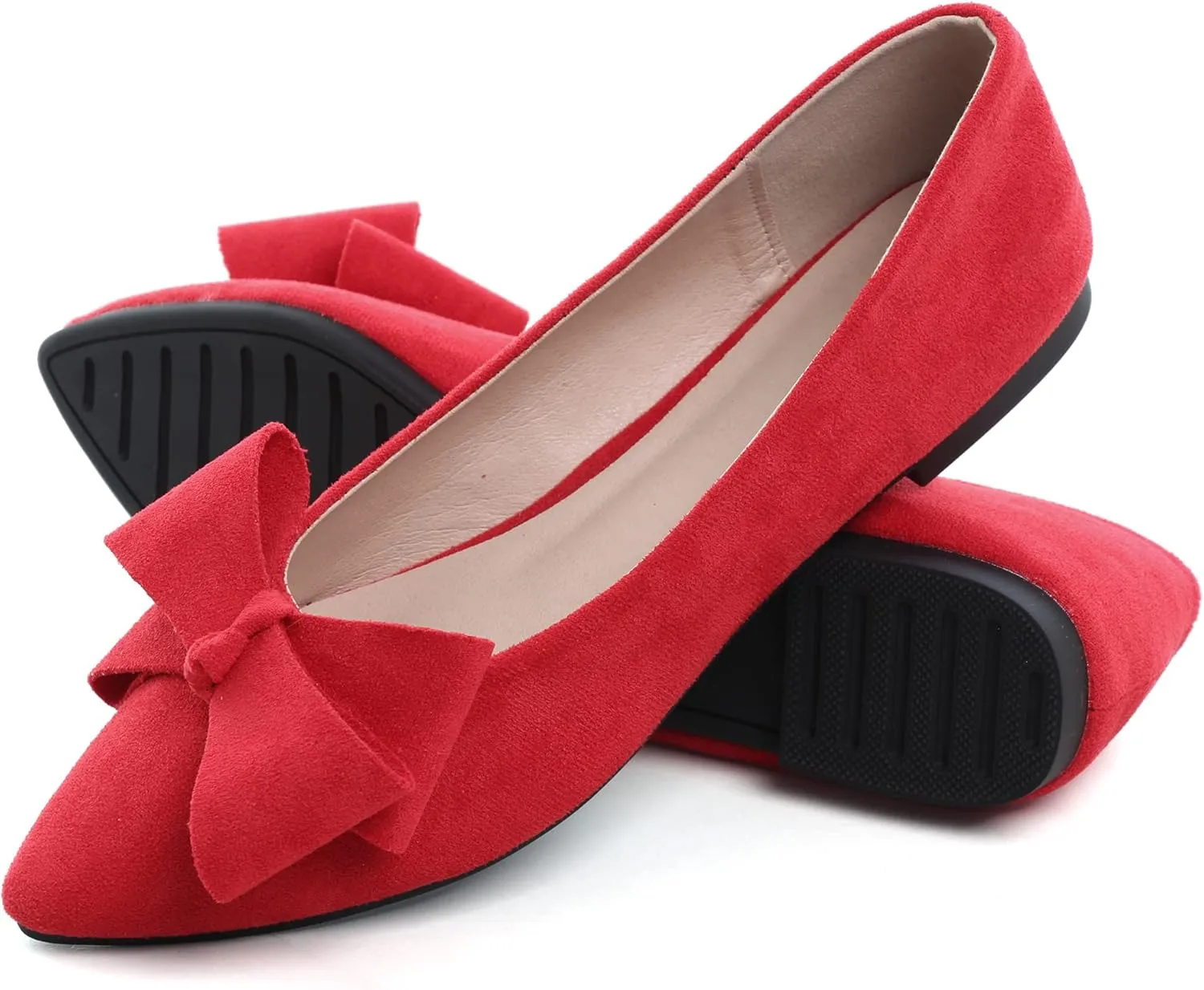 SAILING LU Pointy Toe Ballet Flats for Women with Cute Bowknot Elegant Slip-ons Soft Support Daily Walking Shoes