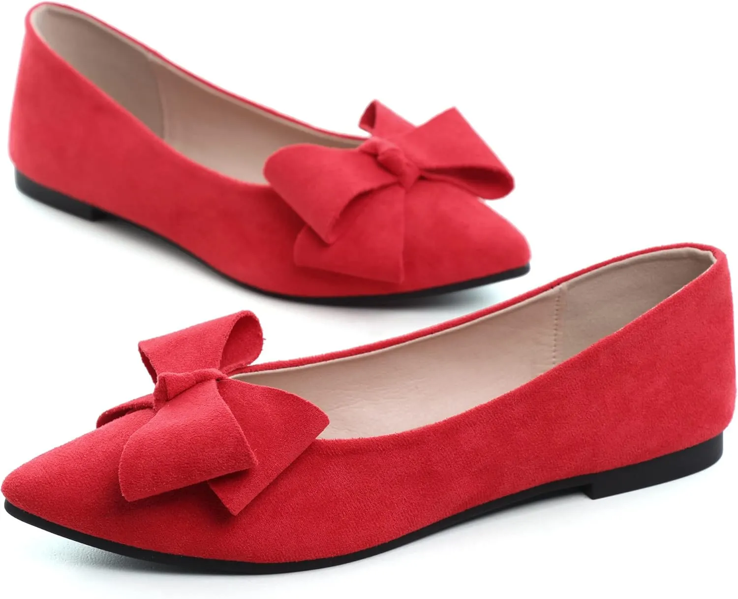 SAILING LU Pointy Toe Ballet Flats for Women with Cute Bowknot Elegant Slip-ons Soft Support Daily Walking Shoes
