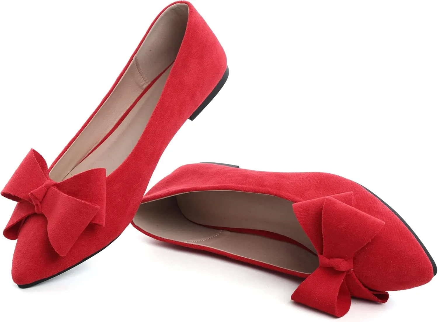 SAILING LU Pointy Toe Ballet Flats for Women with Cute Bowknot Elegant Slip-ons Soft Support Daily Walking Shoes