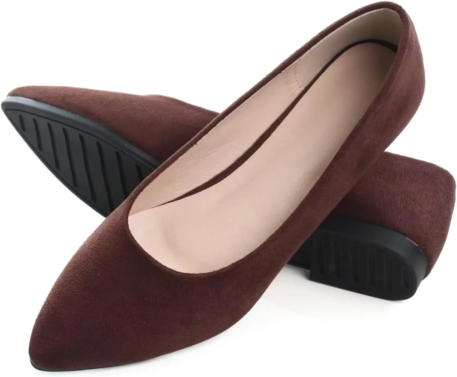 SAILING LU Womens Suede Pointed Toe Ballet Flats Comfortable Wedding Party Casual Slip-On Ballerina Dressy Shoes for Women Walking Shoes