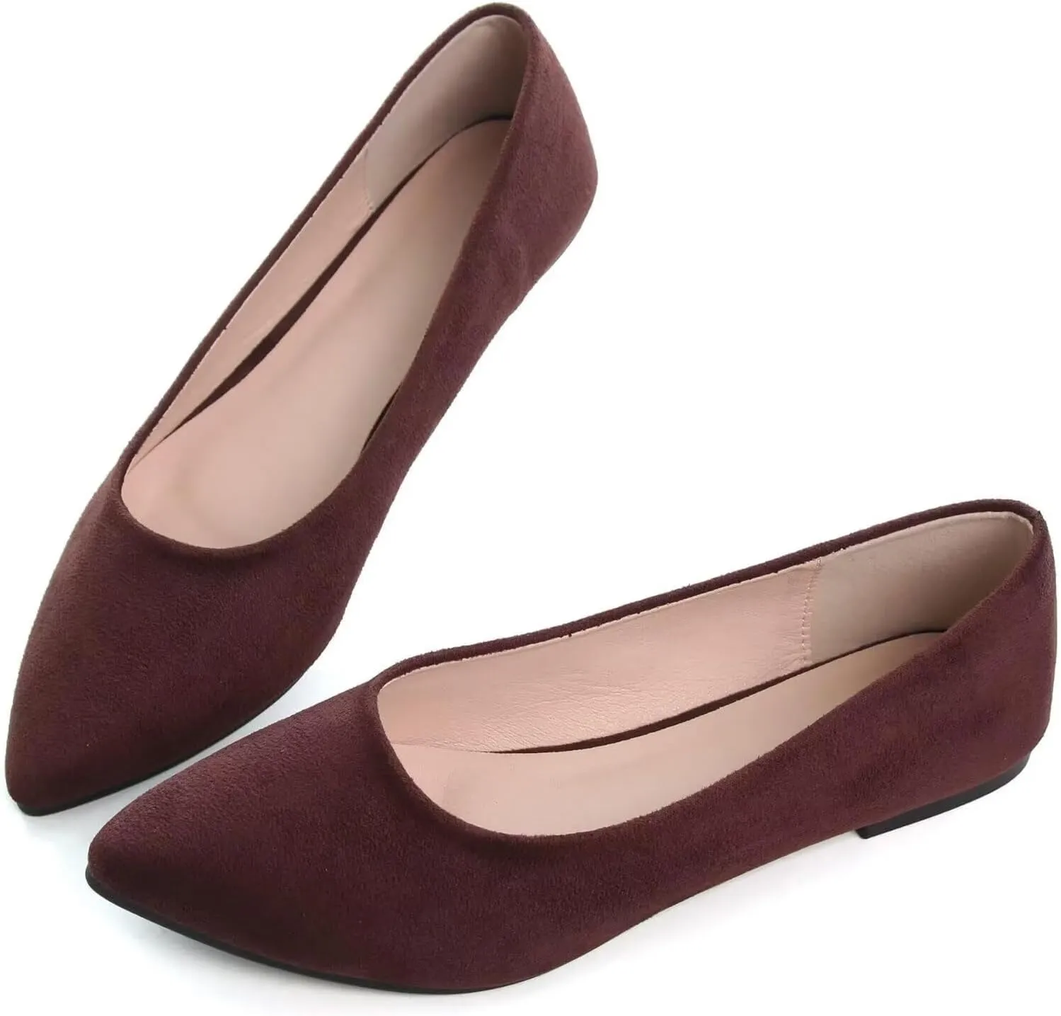 SAILING LU Womens Suede Pointed Toe Ballet Flats Comfortable Wedding Party Casual Slip-On Ballerina Dressy Shoes for Women Walking Shoes