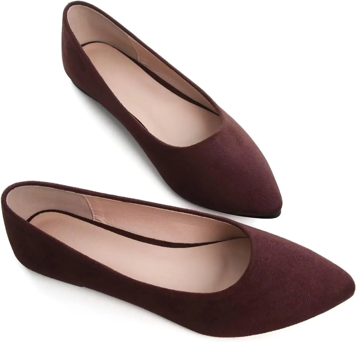 SAILING LU Womens Suede Pointed Toe Ballet Flats Comfortable Wedding Party Casual Slip-On Ballerina Dressy Shoes for Women Walking Shoes