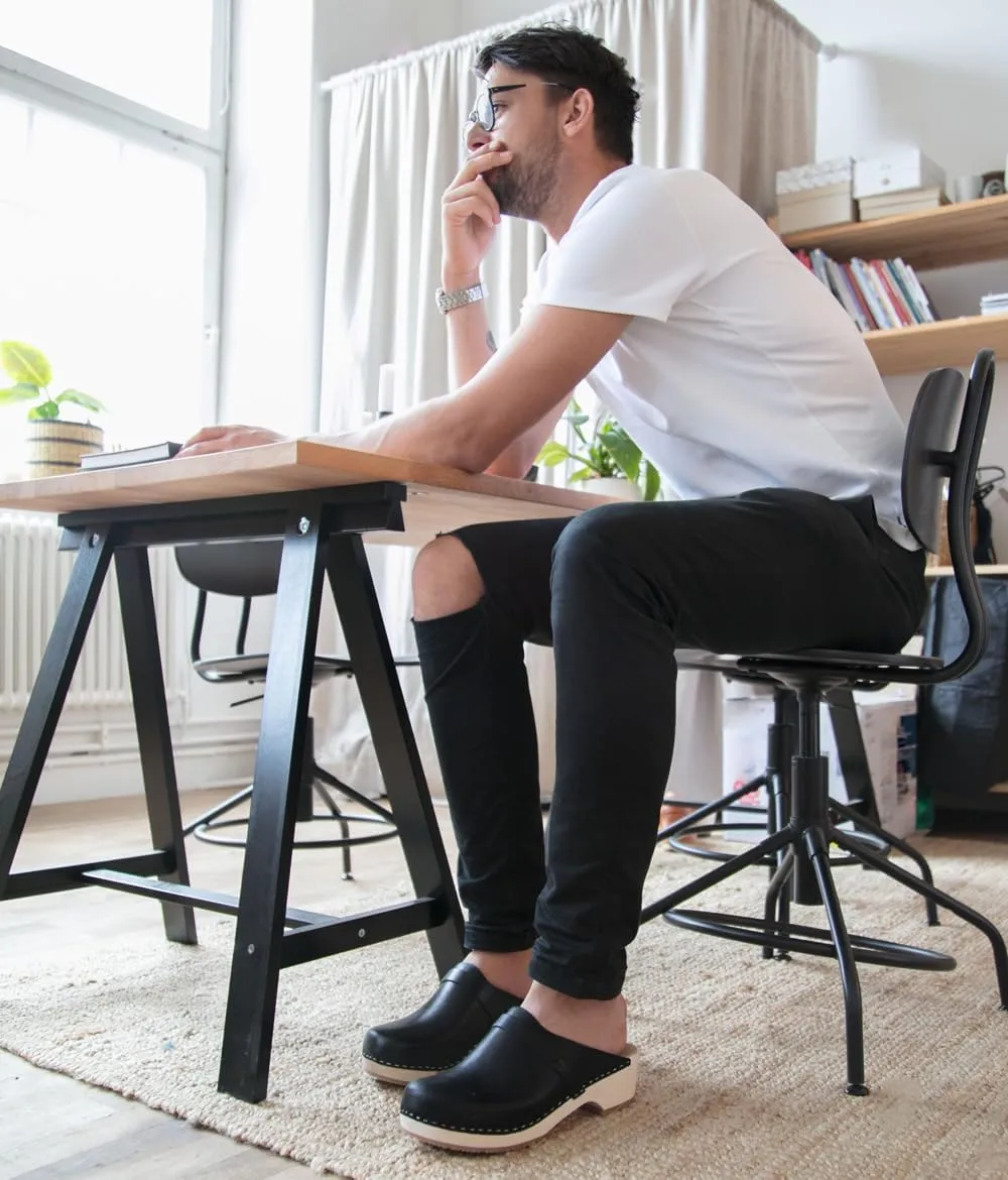 Sandgrens Handmade Swedish Wood Clogs for Men, Low Heel Mule | Malmö