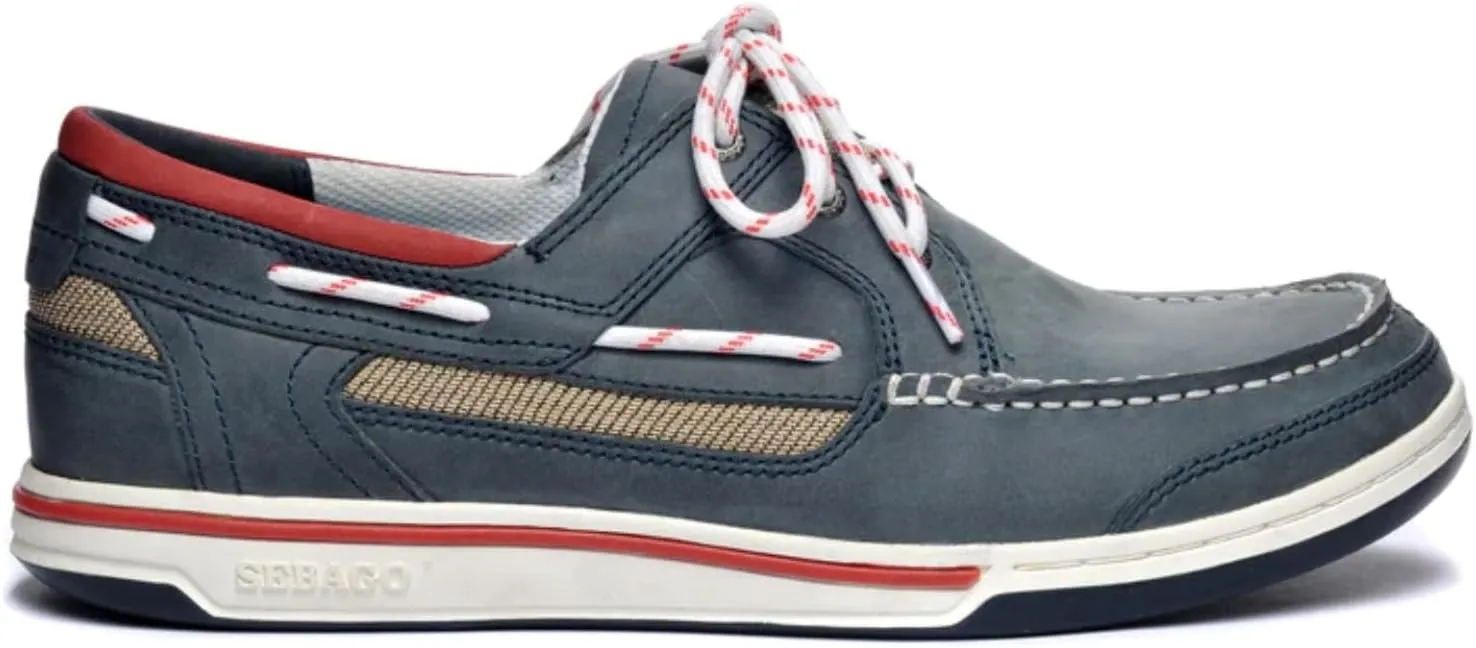 Sebago Triton Three Eyelets Boat Shoes - Waxed Nubuck Leather Moccasins with Breathable Mesh Lining, Comfy EVA Insole, and Rubber Outsole