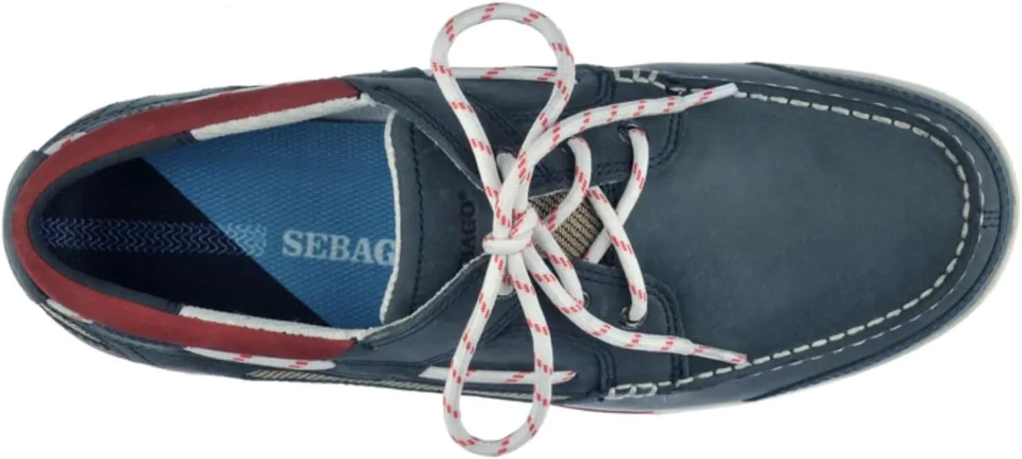 Sebago Triton Three Eyelets Boat Shoes - Waxed Nubuck Leather Moccasins with Breathable Mesh Lining, Comfy EVA Insole, and Rubber Outsole