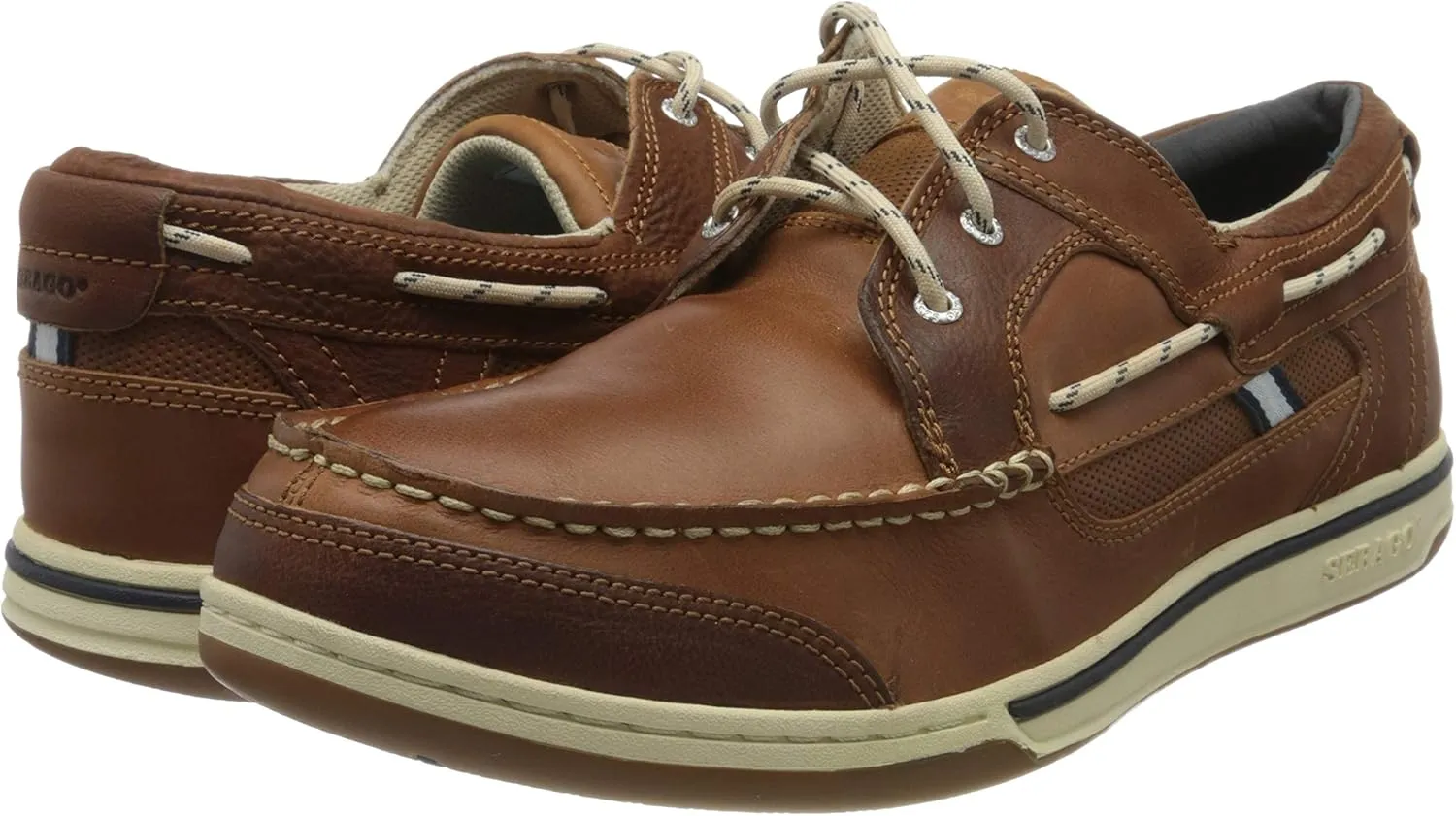 Sebago Triton Three Eyelets FGL Boat Shoes - Waxed Leather Moccasins with Breathable Mesh Lining, Comfy EVA Insole, and Strobel-Attached Rubber Outsole