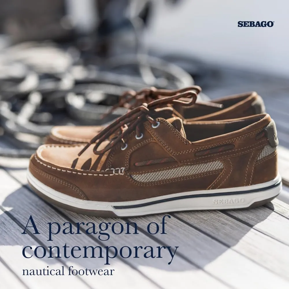 Sebago Triton Three Eyelets FGL Boat Shoes - Waxed Leather Moccasins with Breathable Mesh Lining, Comfy EVA Insole, and Strobel-Attached Rubber Outsole