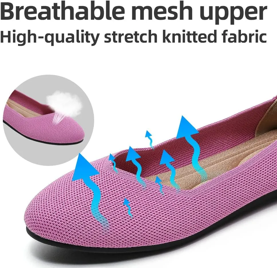 Semwiss Round Toe Flats for Women Dressy Comfortable, Knit Ballet Flat Shoes Casual Shoes Walking Flats Office Shoes.