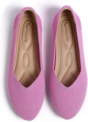 Semwiss Round Toe Flats for Women Dressy Comfortable, Knit Ballet Flat Shoes Casual Shoes Walking Flats Office Shoes.