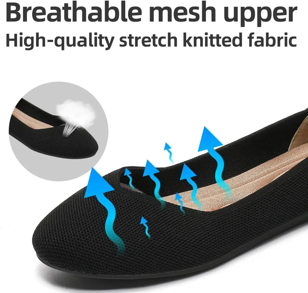 Semwiss Round Toe Flats for Women Dressy Comfortable, Knit Ballet Flat Shoes Casual Shoes Walking Flats Office Shoes.